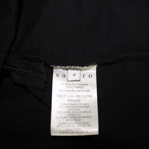 Sandro Paris Black Sleeveless Calf Leather Trim Cut Out Back Mini Dress 2 - Picture 5 of 6
